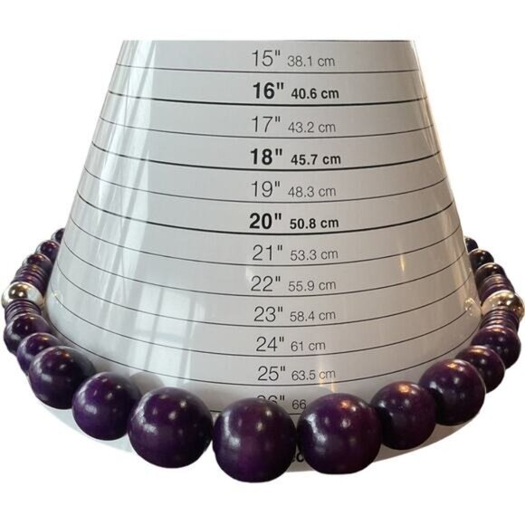 purple button back graduated bead necklace with two silver tone spacer beads - Picture 2 of 2